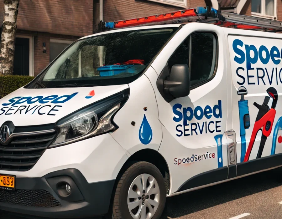 DALL·E 2024-09-30 04.51.34 – A service vehicle for a plumbing company, with the word ‘Spoedservice’ prominently displayed on the side. The van is white with blue and red accents, DALL·E 2024-09-30 04.51.34 - A service vehicle for a plumbing company, with the word 'Spoedservice' prominently displayed on the side. The van is white with blue and red accents,